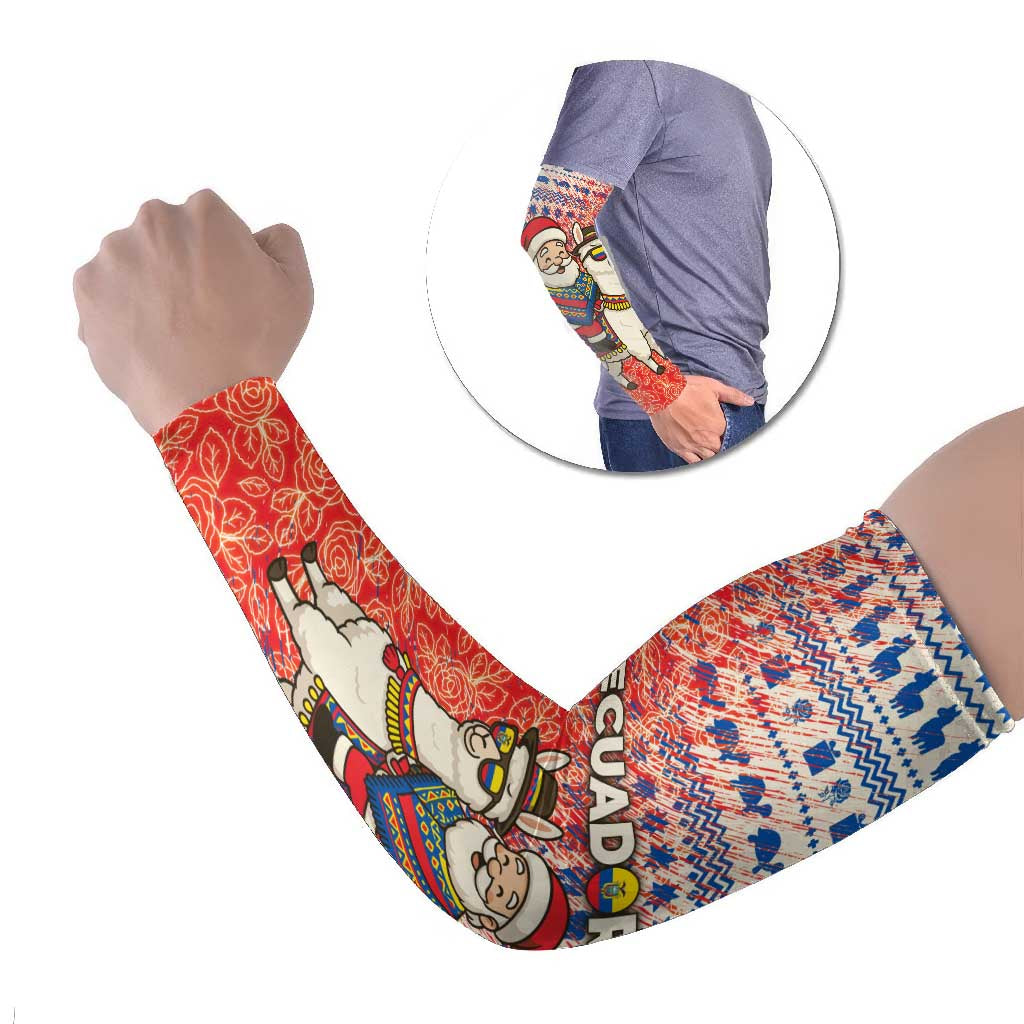 Ecuador Christmas Arm Sleeves with Santa Riding Llama Traditional Patterns and Rose Design - Wonder Print Shop