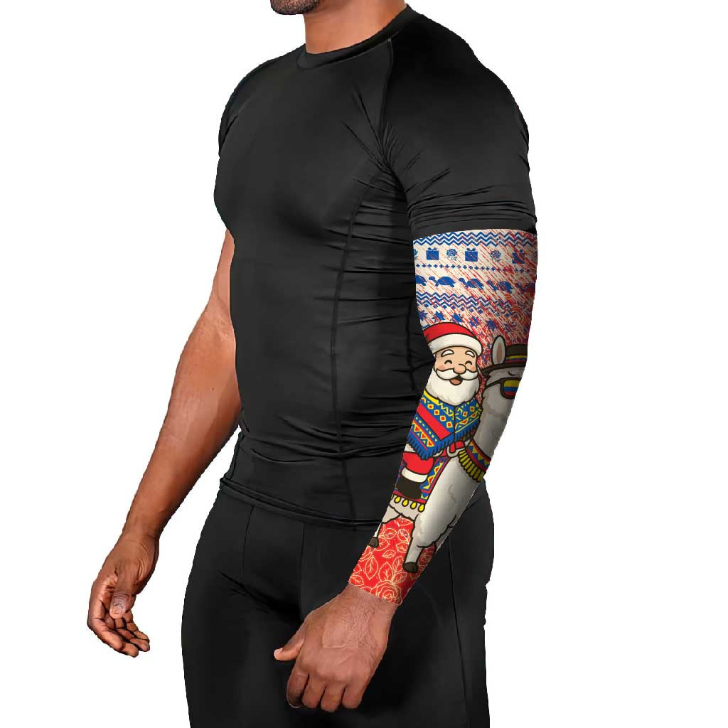 Ecuador Christmas Arm Sleeves with Santa Riding Llama Traditional Patterns and Rose Design - Wonder Print Shop
