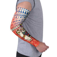Ecuador Christmas Arm Sleeves with Santa Riding Llama Traditional Patterns and Rose Design - Wonder Print Shop