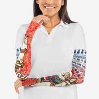 Ecuador Christmas Arm Sleeves with Santa Riding Llama Traditional Patterns and Rose Design - Wonder Print Shop
