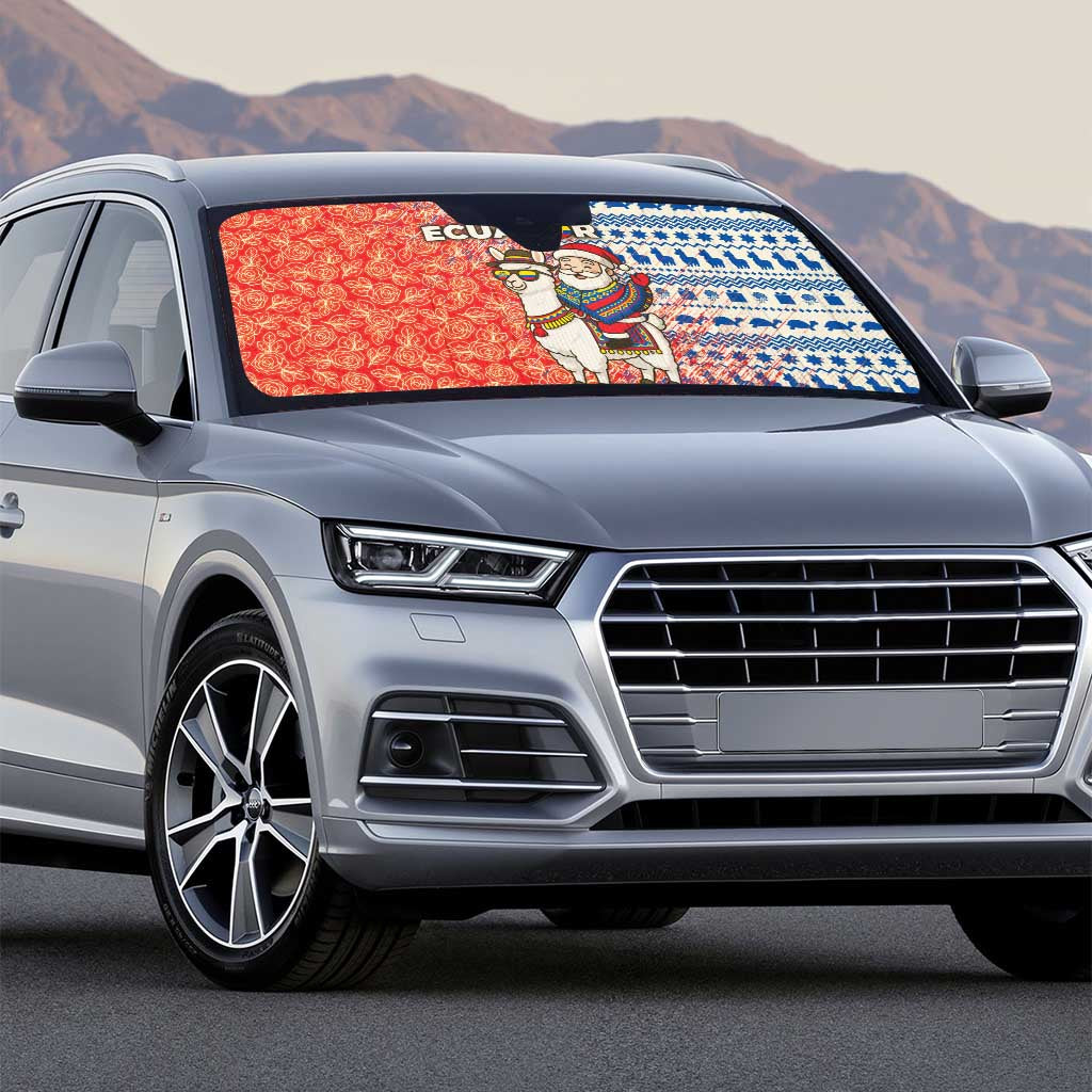 Ecuador Christmas Auto Sun Shade with Santa Riding Llama Traditional Patterns and Rose Design - Wonder Print Shop