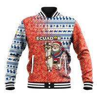 Ecuador Christmas Baseball Jacket with Santa Riding Llama Traditional Patterns and Rose Design - Wonder Print Shop
