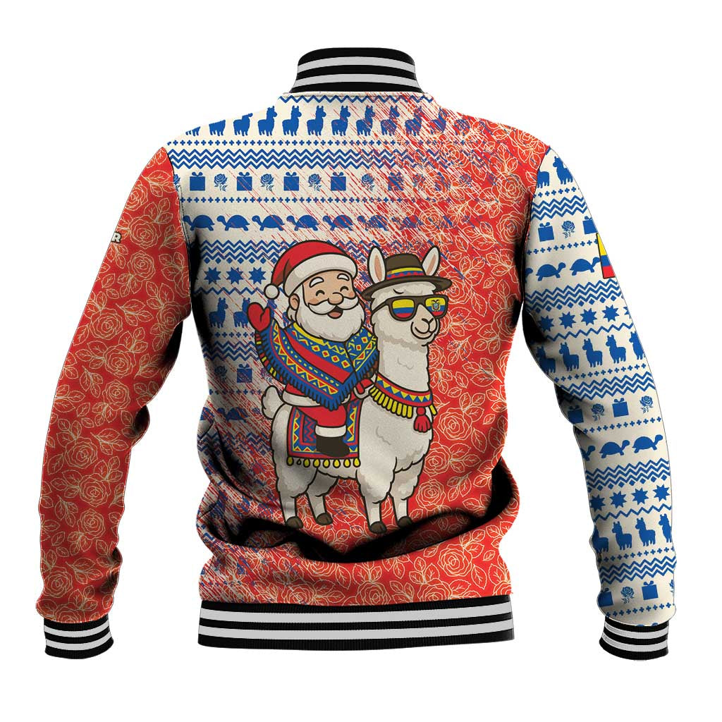 Ecuador Christmas Baseball Jacket with Santa Riding Llama Traditional Patterns and Rose Design - Wonder Print Shop