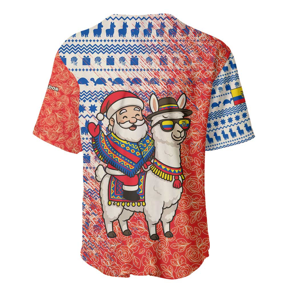 Ecuador Christmas Baseball Jersey with Santa Riding Llama Traditional Patterns and Rose Design - Wonder Print Shop