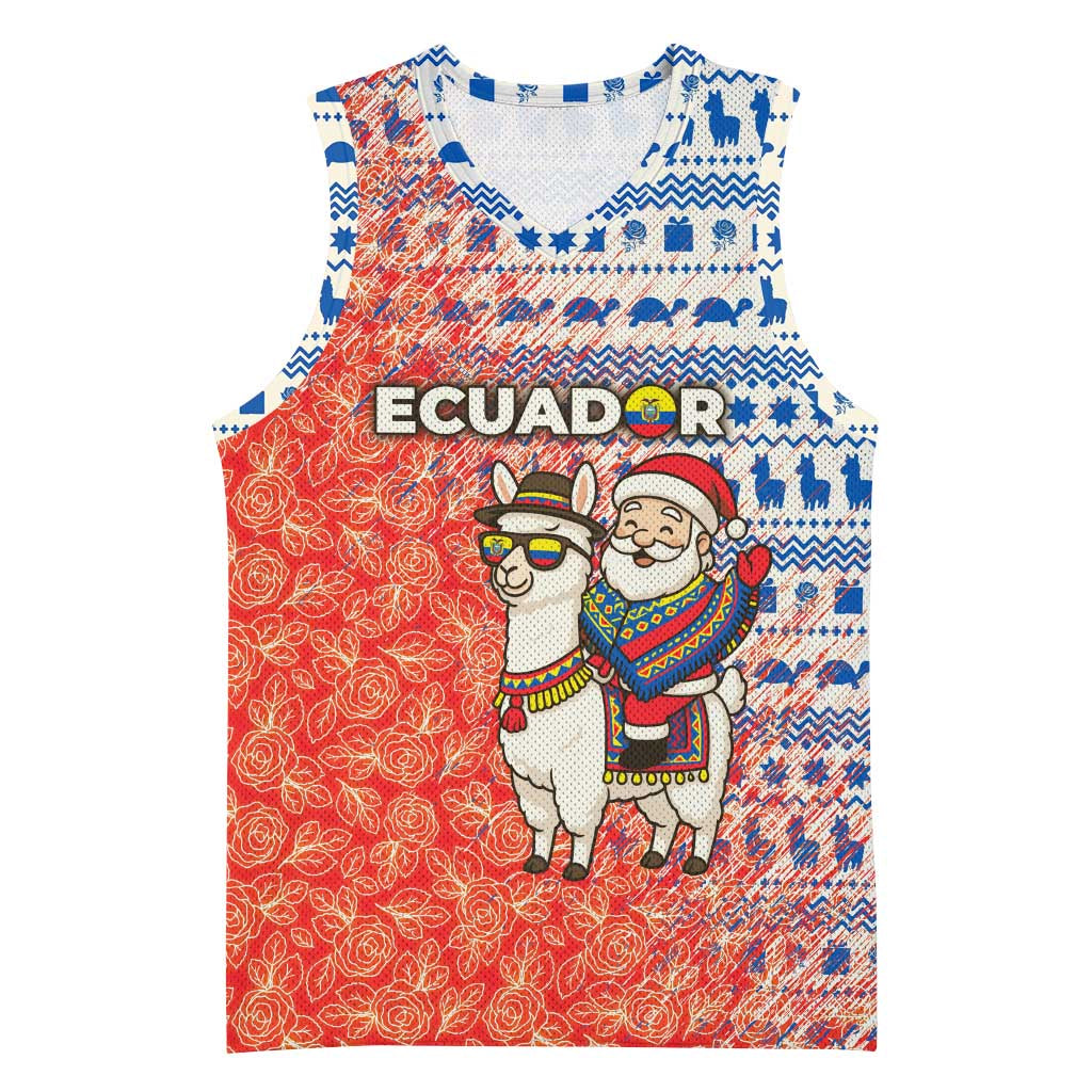 Ecuador Christmas Basketball Jersey with Santa Riding Llama Traditional Patterns and Rose Design - Wonder Print Shop