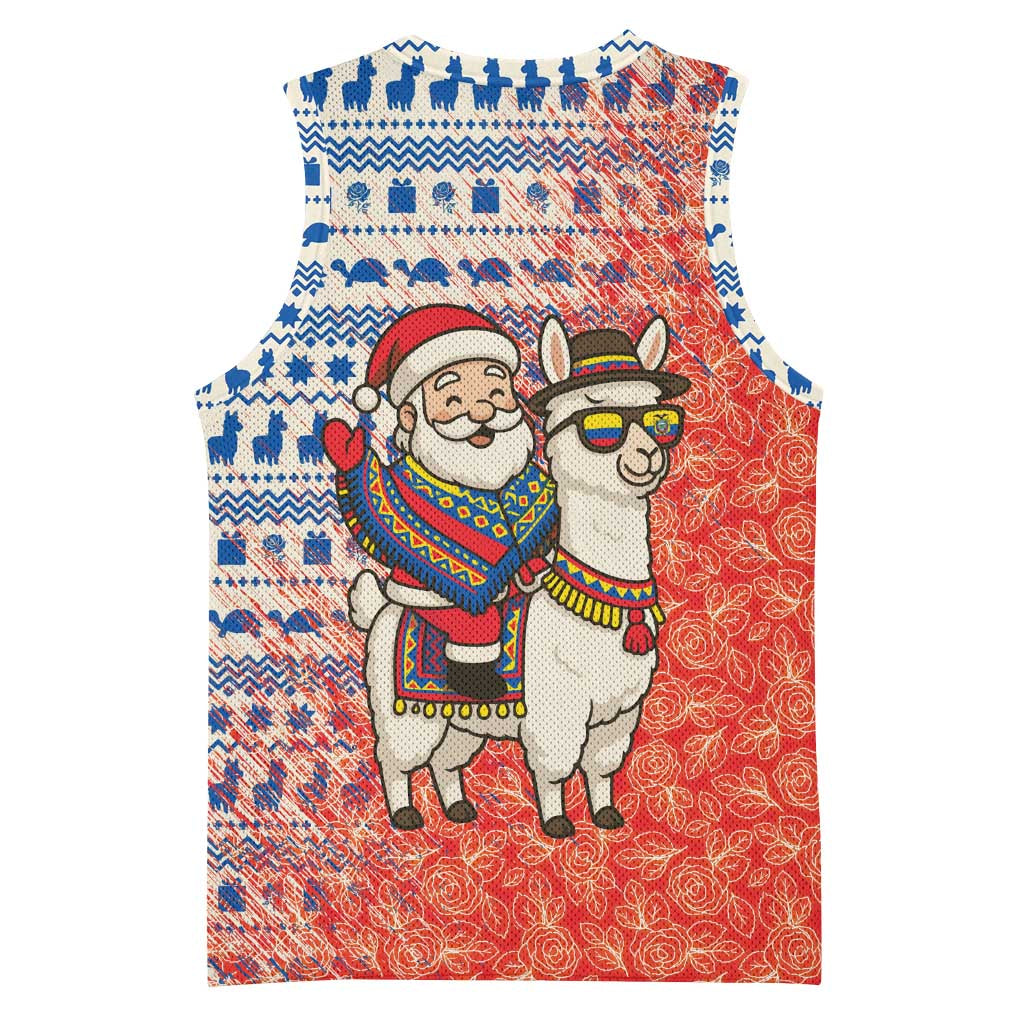 Ecuador Christmas Basketball Jersey with Santa Riding Llama Traditional Patterns and Rose Design - Wonder Print Shop