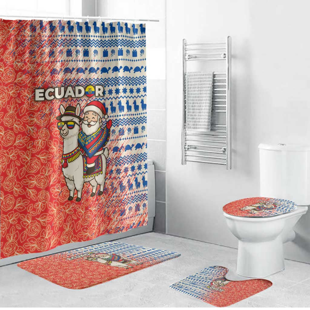 Ecuador Christmas Bathroom Set with Santa Riding Llama Traditional Patterns and Rose Design - Wonder Print Shop