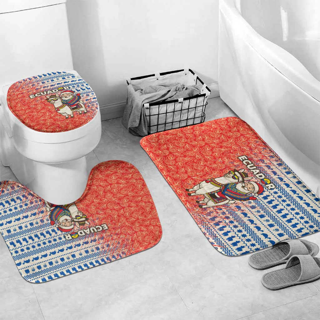 Ecuador Christmas Bathroom Set with Santa Riding Llama Traditional Patterns and Rose Design - Wonder Print Shop