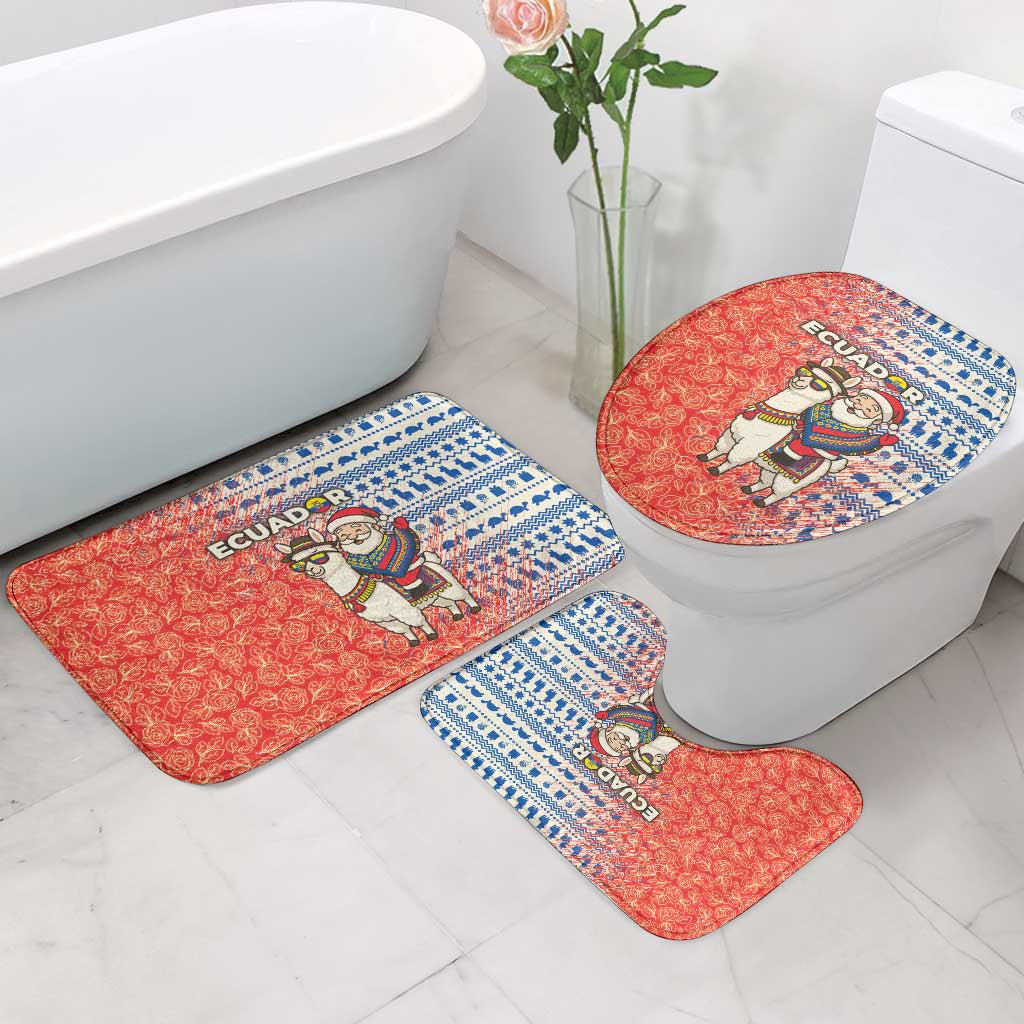 Ecuador Christmas Bathroom Set with Santa Riding Llama Traditional Patterns and Rose Design - Wonder Print Shop