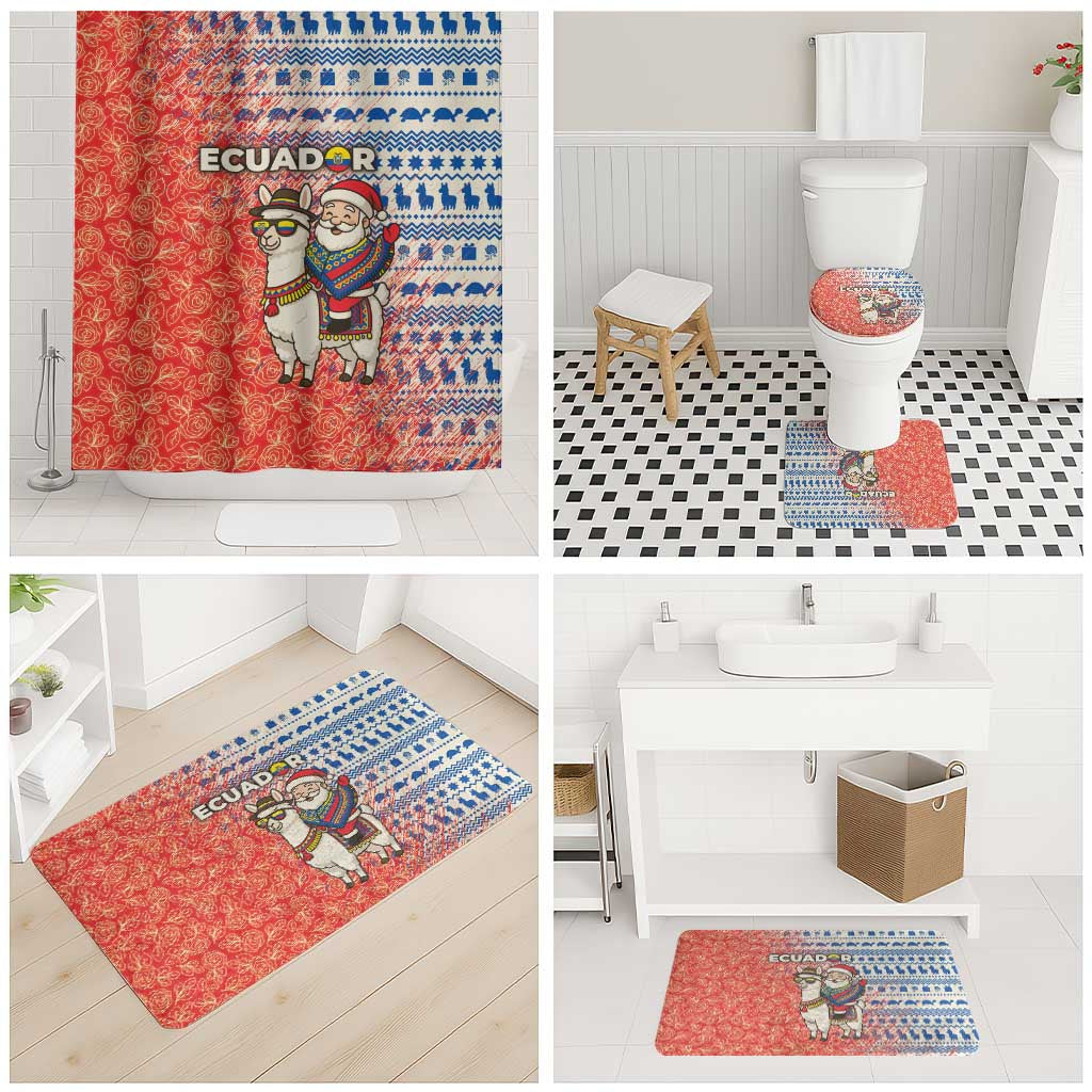 Ecuador Christmas Bathroom Set with Santa Riding Llama Traditional Patterns and Rose Design - Wonder Print Shop