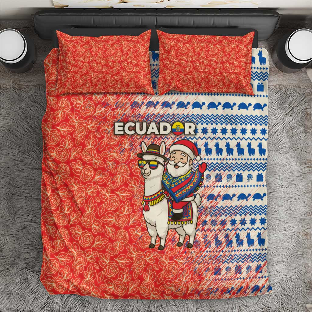 Ecuador Christmas Bedding Set with Santa Riding Llama Traditional Patterns and Rose Design - Wonder Print Shop
