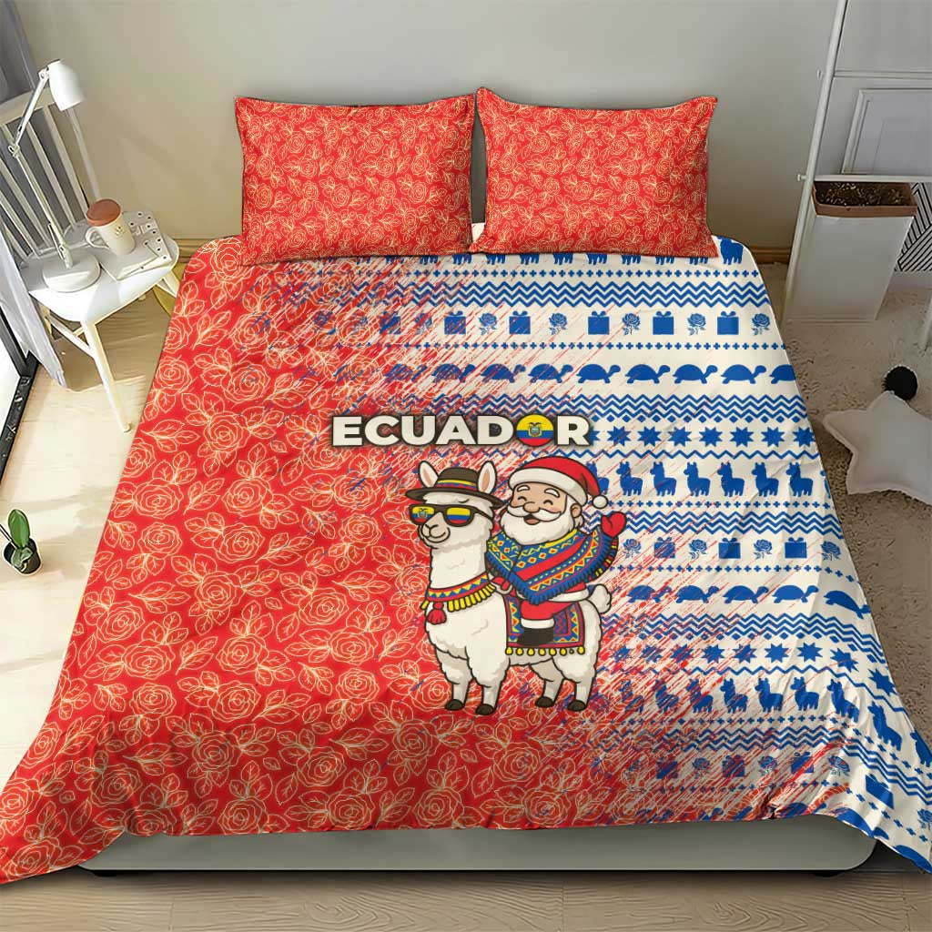 Ecuador Christmas Bedding Set with Santa Riding Llama Traditional Patterns and Rose Design - Wonder Print Shop