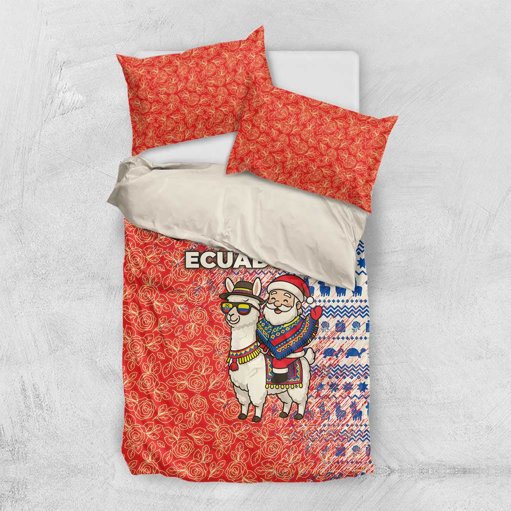Ecuador Christmas Bedding Set with Santa Riding Llama Traditional Patterns and Rose Design - Wonder Print Shop