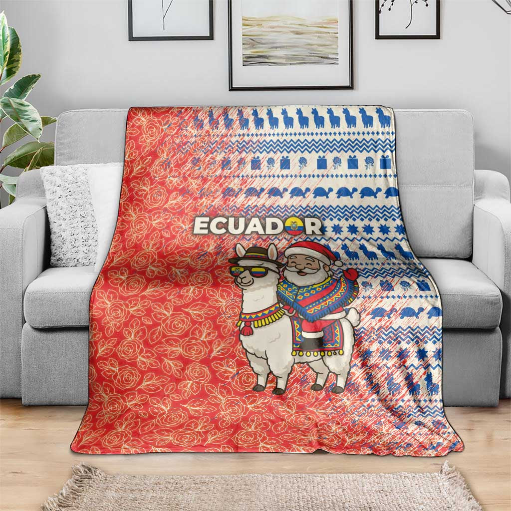 Ecuador Christmas Blanket with Santa Riding Llama Traditional Patterns and Rose Design - Wonder Print Shop