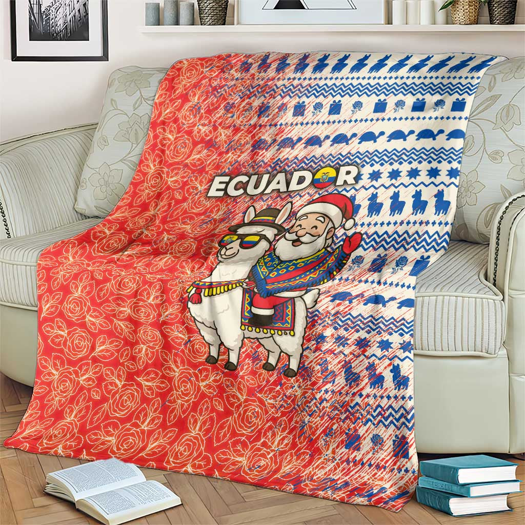 Ecuador Christmas Blanket with Santa Riding Llama Traditional Patterns and Rose Design - Wonder Print Shop