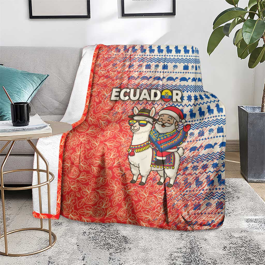 Ecuador Christmas Blanket with Santa Riding Llama Traditional Patterns and Rose Design - Wonder Print Shop