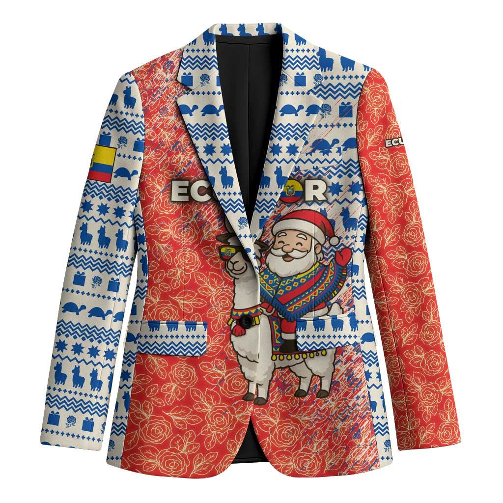 Ecuador Christmas Blazer with Santa Riding Llama Traditional Patterns and Rose Design - Wonder Print Shop
