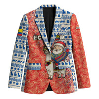 Ecuador Christmas Blazer with Santa Riding Llama Traditional Patterns and Rose Design - Wonder Print Shop