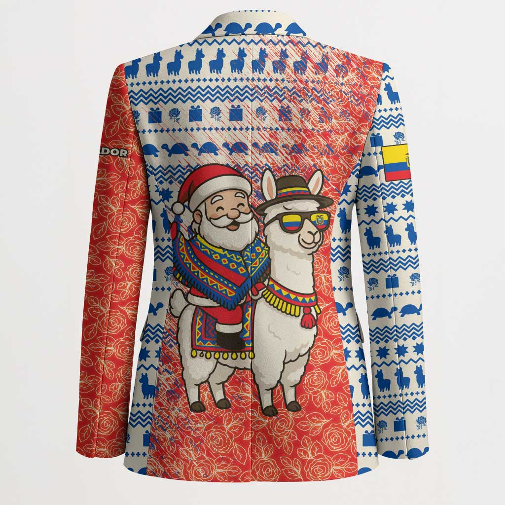 Ecuador Christmas Blazer with Santa Riding Llama Traditional Patterns and Rose Design - Wonder Print Shop