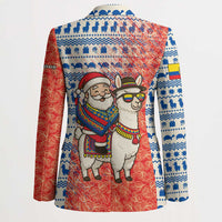 Ecuador Christmas Blazer with Santa Riding Llama Traditional Patterns and Rose Design - Wonder Print Shop