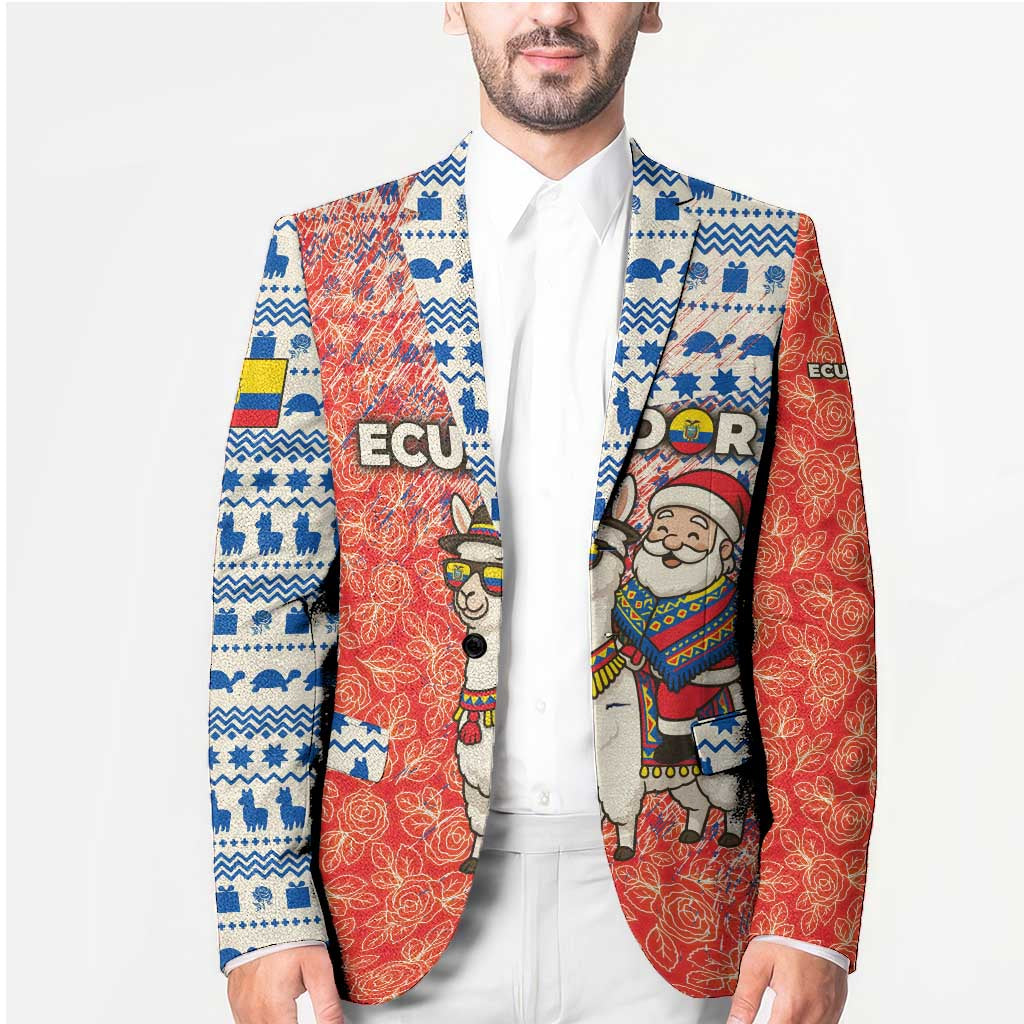 Ecuador Christmas Blazer with Santa Riding Llama Traditional Patterns and Rose Design - Wonder Print Shop