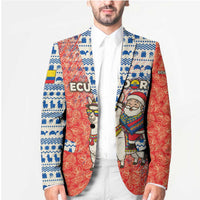 Ecuador Christmas Blazer with Santa Riding Llama Traditional Patterns and Rose Design - Wonder Print Shop