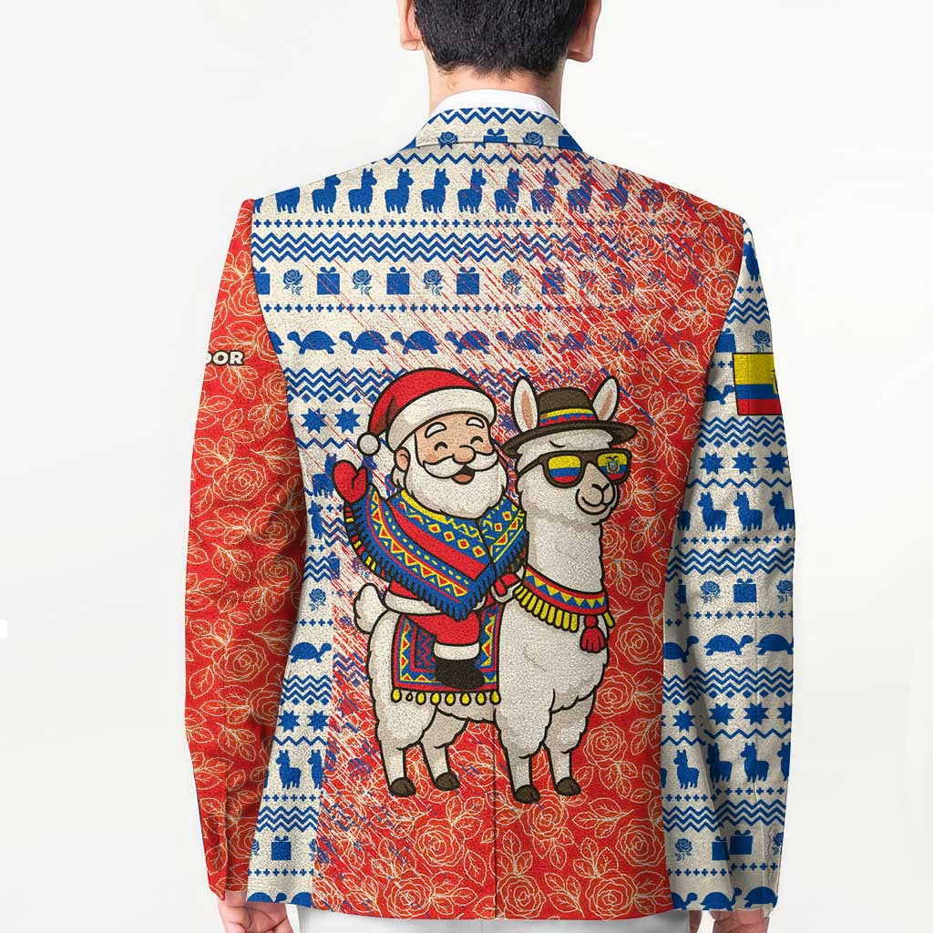 Ecuador Christmas Blazer with Santa Riding Llama Traditional Patterns and Rose Design - Wonder Print Shop