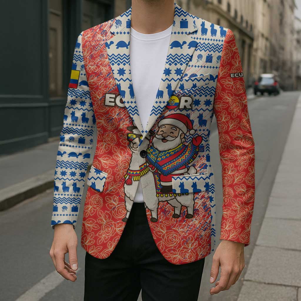 Ecuador Christmas Blazer with Santa Riding Llama Traditional Patterns and Rose Design - Wonder Print Shop