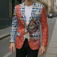 Ecuador Christmas Blazer with Santa Riding Llama Traditional Patterns and Rose Design - Wonder Print Shop