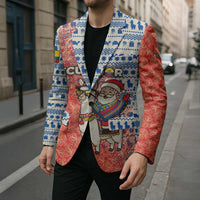 Ecuador Christmas Blazer with Santa Riding Llama Traditional Patterns and Rose Design - Wonder Print Shop