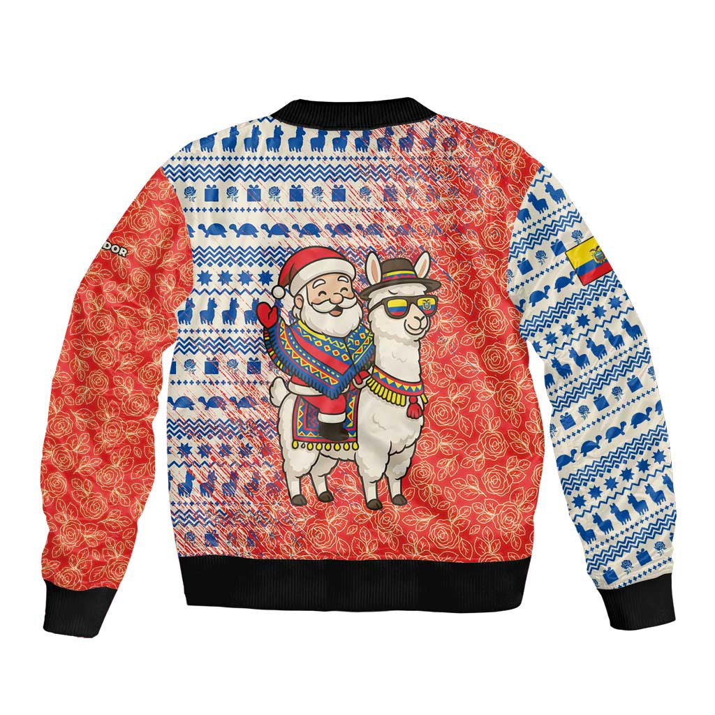 Ecuador Christmas Bomber Jacket with Santa Riding Llama Traditional Patterns and Rose Design - Wonder Print Shop