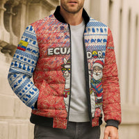 Ecuador Christmas Bomber Puffer Jacket with Santa Riding Llama Traditional Patterns and Rose Design - Wonder Print Shop