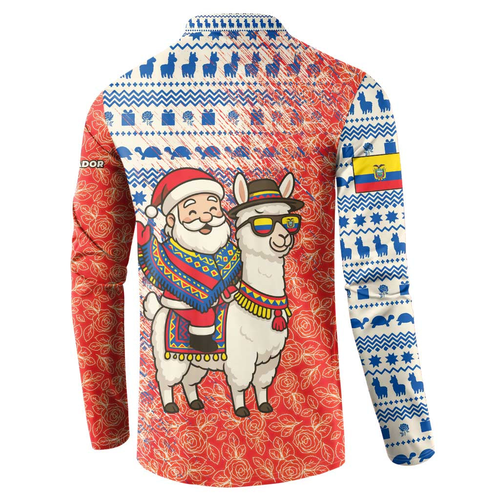 Ecuador Christmas Button Sweatshirt with Santa Riding Llama Traditional Patterns and Rose Design - Wonder Print Shop