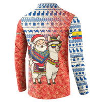 Ecuador Christmas Button Sweatshirt with Santa Riding Llama Traditional Patterns and Rose Design - Wonder Print Shop