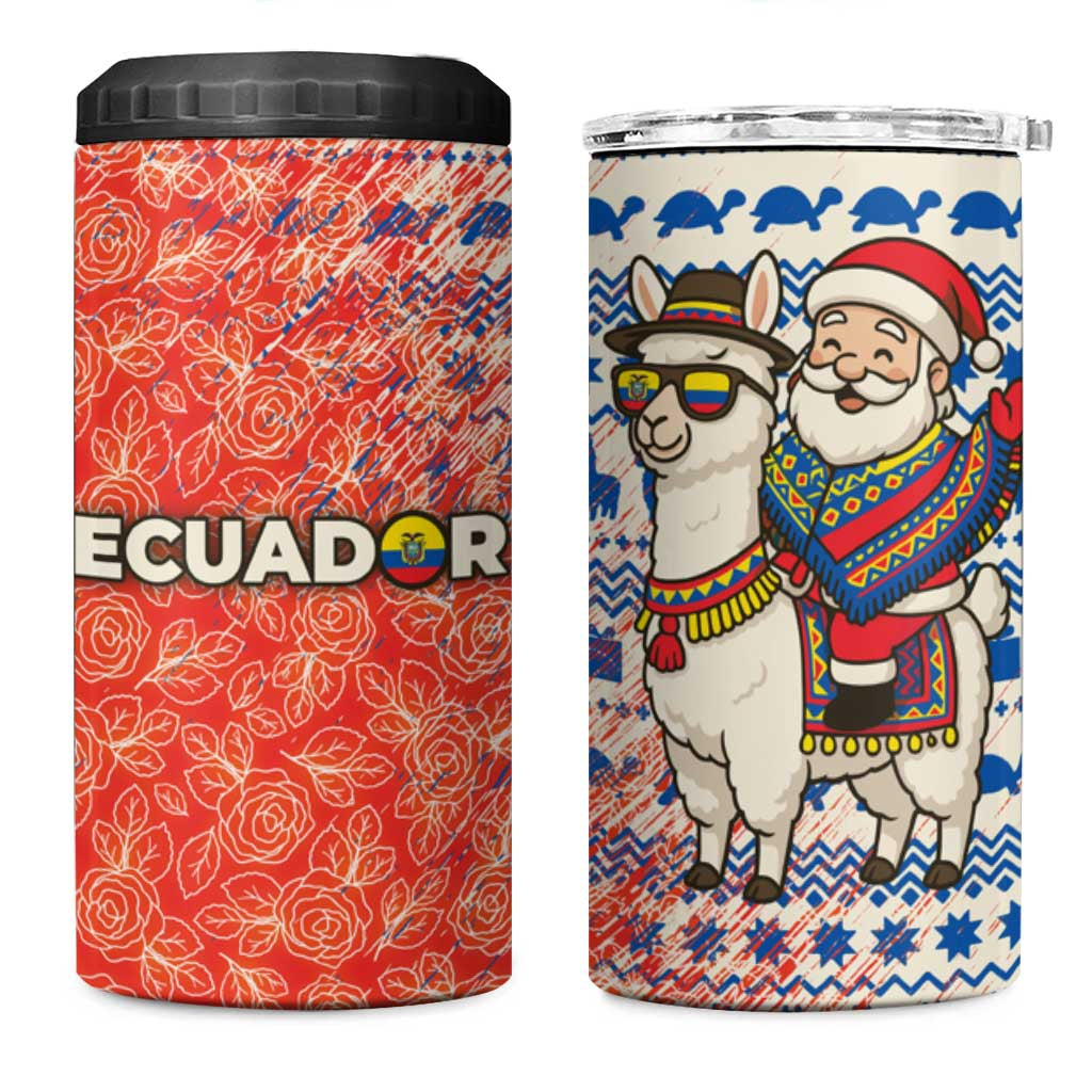 Ecuador Christmas 4 in 1 Can Cooler Tumbler with Santa Riding Llama Traditional Patterns and Rose Design - Wonder Print Shop