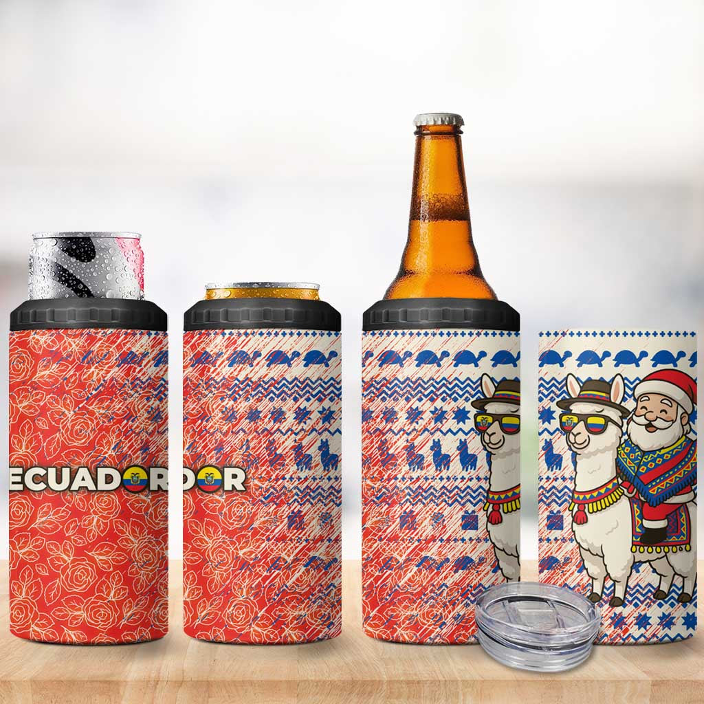 Ecuador Christmas 4 in 1 Can Cooler Tumbler with Santa Riding Llama Traditional Patterns and Rose Design - Wonder Print Shop
