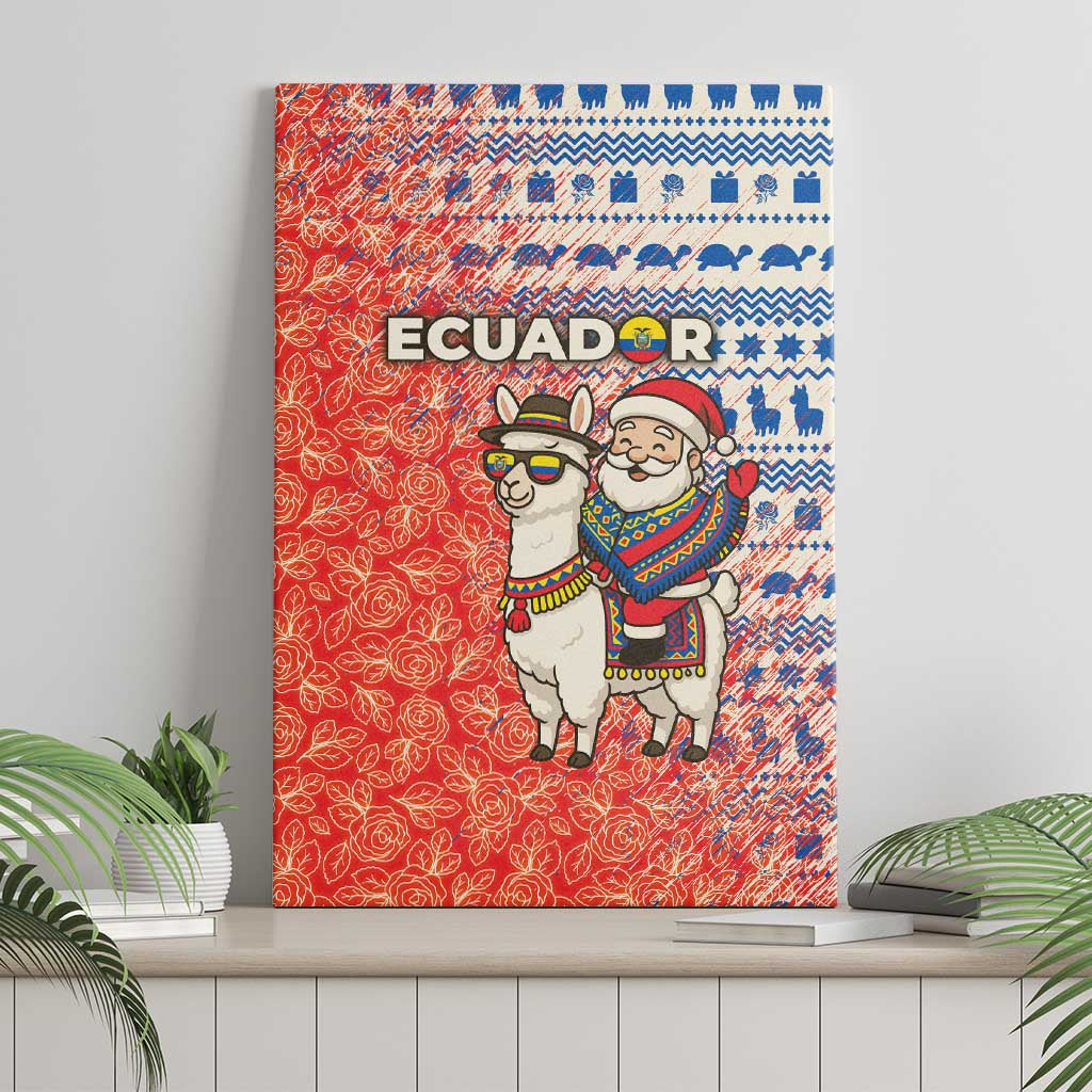 Ecuador Christmas Canvas Wall Art with Santa Riding Llama Traditional Patterns and Rose Design - Wonder Print Shop