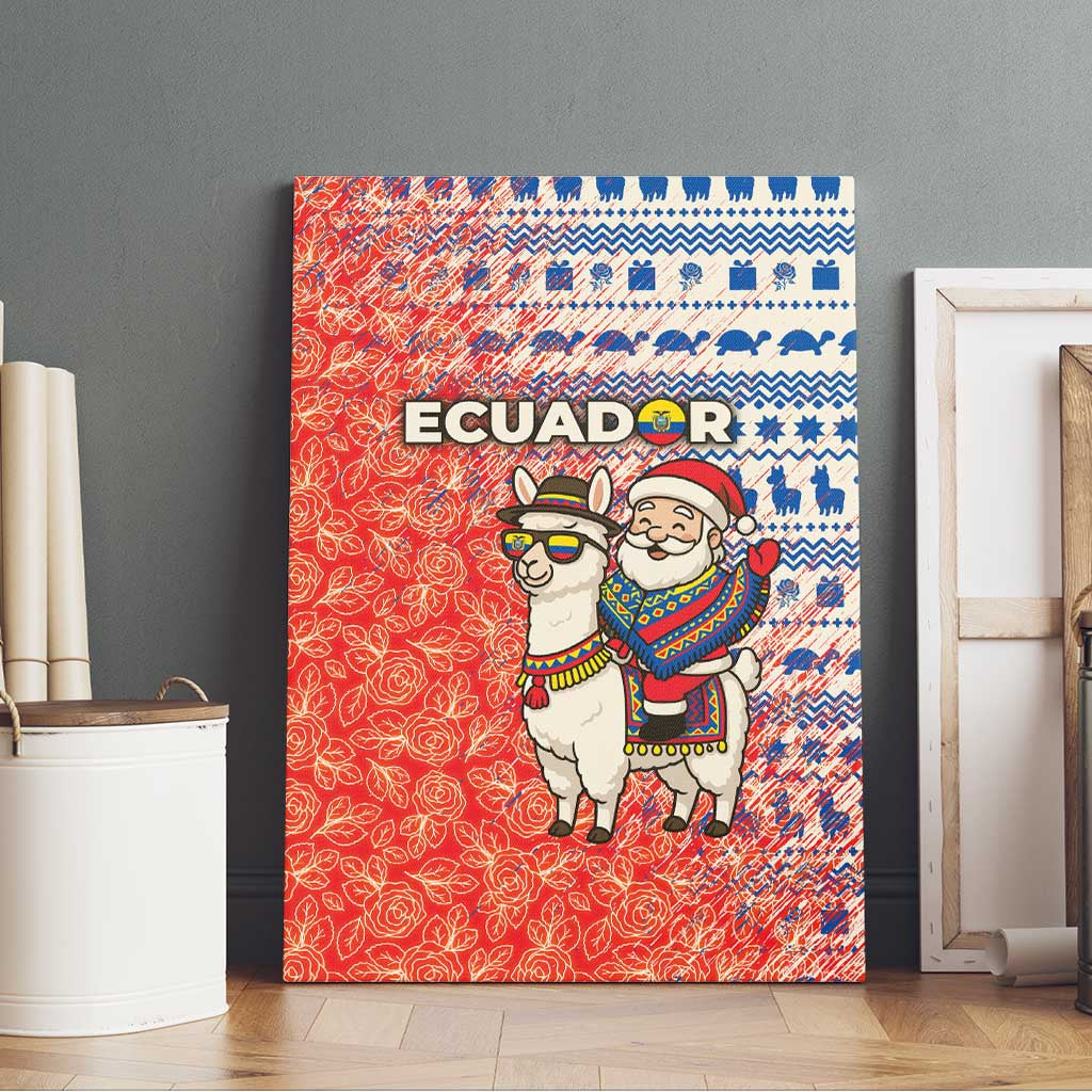 Ecuador Christmas Canvas Wall Art with Santa Riding Llama Traditional Patterns and Rose Design - Wonder Print Shop