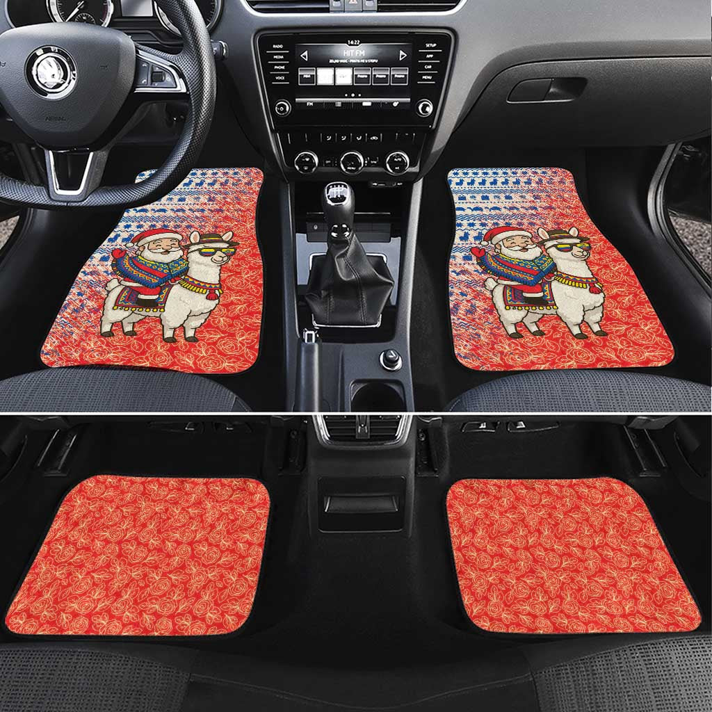 Ecuador Christmas Car Mats with Santa Riding Llama Traditional Patterns and Rose Design - Wonder Print Shop