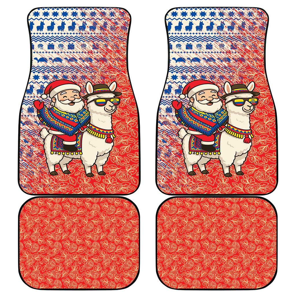 Ecuador Christmas Car Mats with Santa Riding Llama Traditional Patterns and Rose Design - Wonder Print Shop