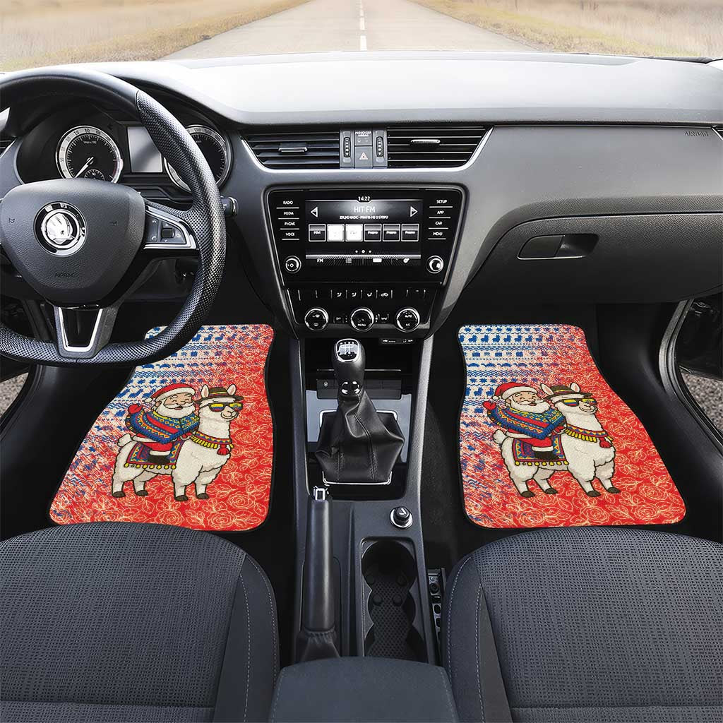 Ecuador Christmas Car Mats with Santa Riding Llama Traditional Patterns and Rose Design - Wonder Print Shop