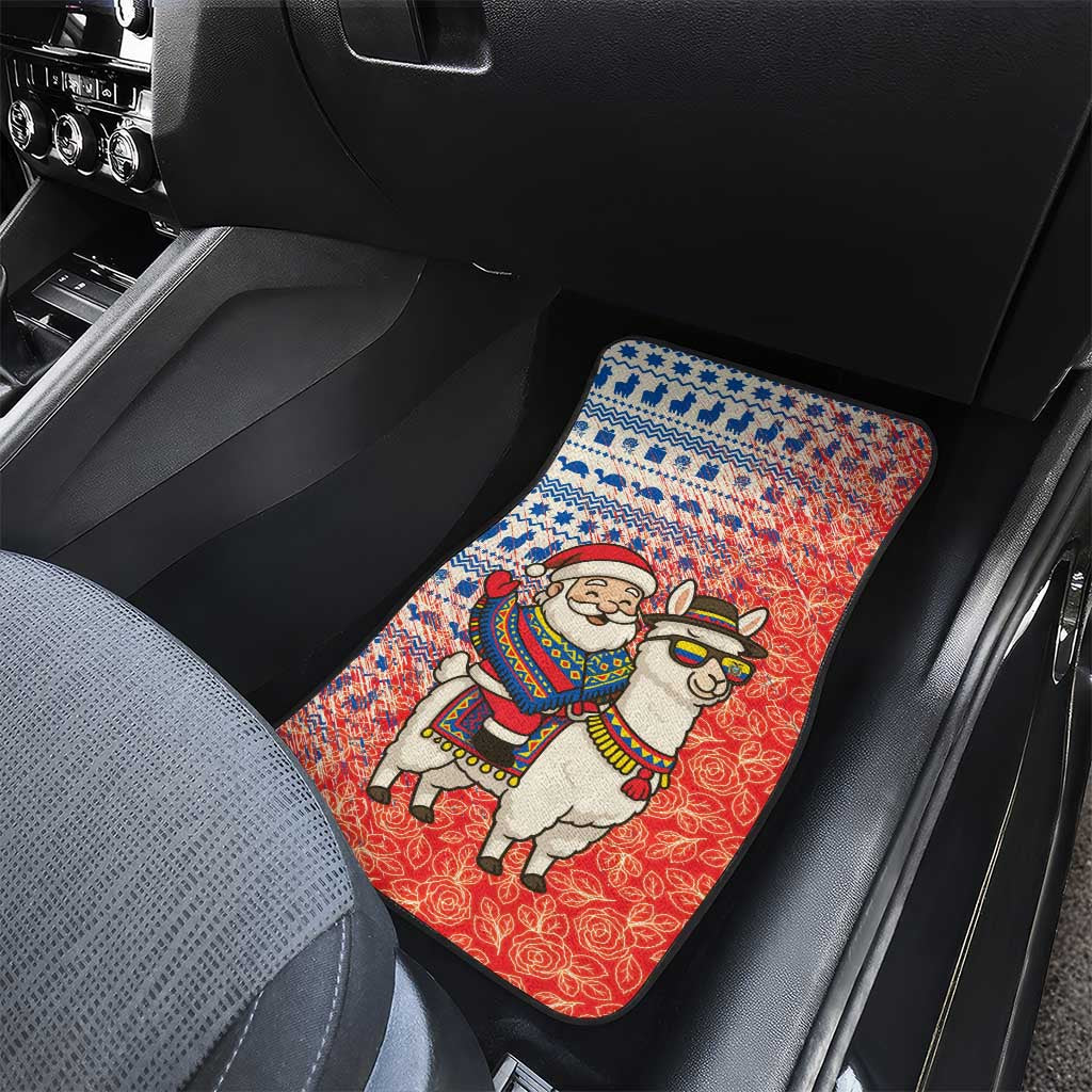 Ecuador Christmas Car Mats with Santa Riding Llama Traditional Patterns and Rose Design - Wonder Print Shop