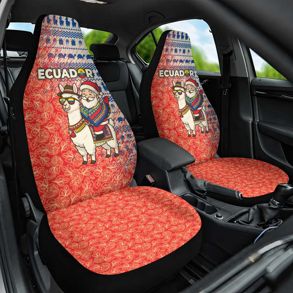 Ecuador Christmas Car Seat Cover with Santa Riding Llama Traditional Patterns and Rose Design - Wonder Print Shop