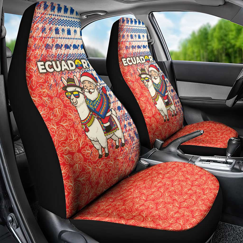 Ecuador Christmas Car Seat Cover with Santa Riding Llama Traditional Patterns and Rose Design - Wonder Print Shop