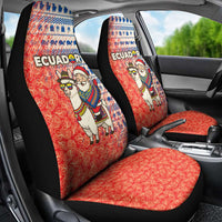 Ecuador Christmas Car Seat Cover with Santa Riding Llama Traditional Patterns and Rose Design - Wonder Print Shop