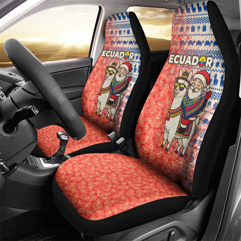 Ecuador Christmas Car Seat Cover with Santa Riding Llama Traditional Patterns and Rose Design - Wonder Print Shop