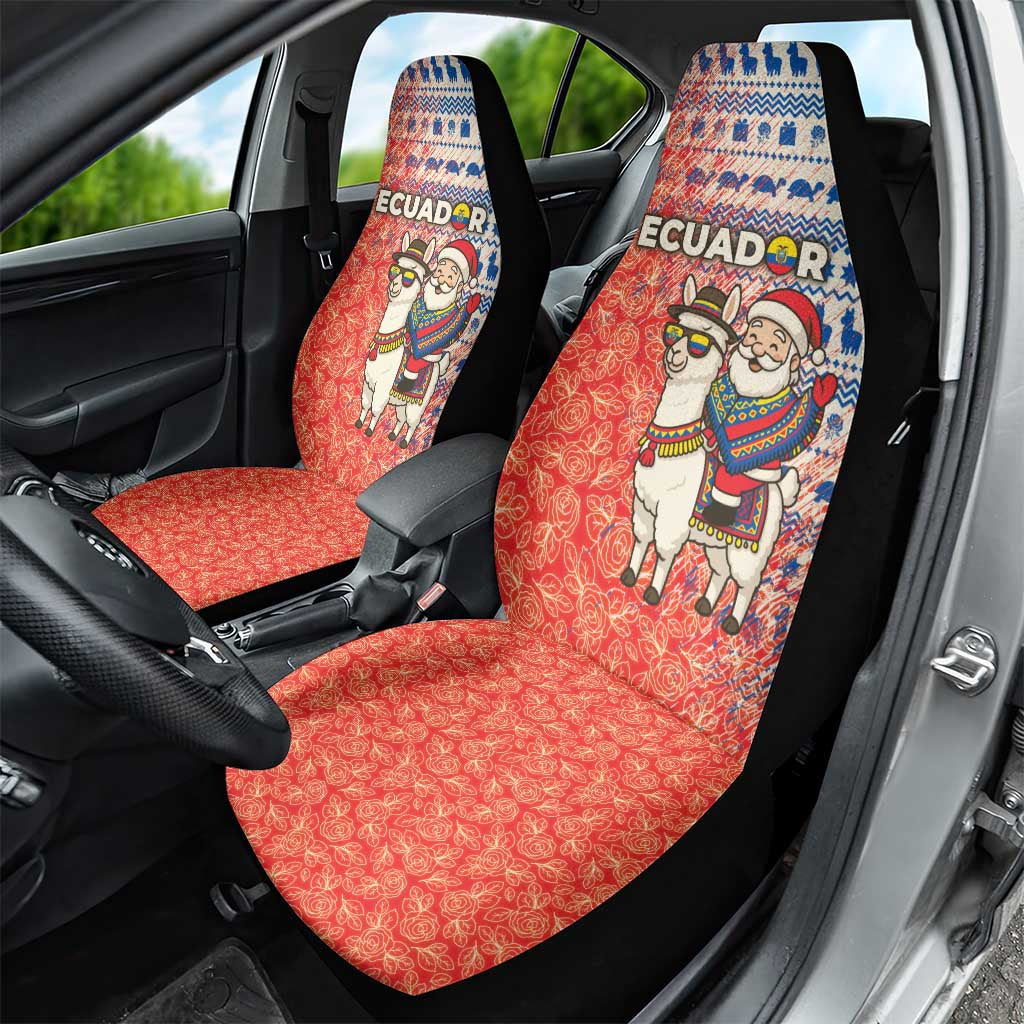 Ecuador Christmas Car Seat Cover with Santa Riding Llama Traditional Patterns and Rose Design - Wonder Print Shop