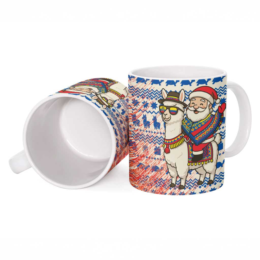 Ecuador Christmas Ceramic Mug with Santa Riding Llama Traditional Patterns and Rose Design - Wonder Print Shop