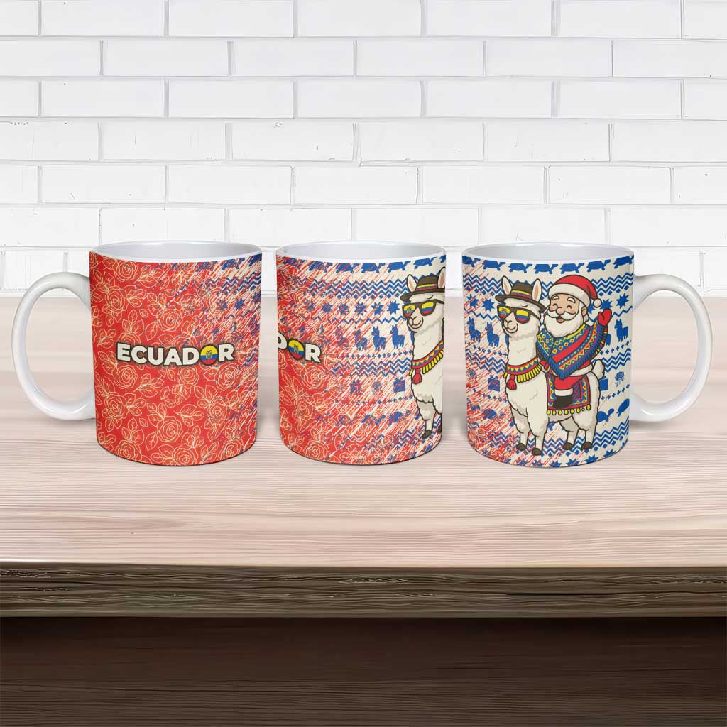 Ecuador Christmas Ceramic Mug with Santa Riding Llama Traditional Patterns and Rose Design - Wonder Print Shop