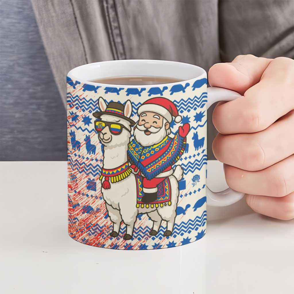 Ecuador Christmas Ceramic Mug with Santa Riding Llama Traditional Patterns and Rose Design - Wonder Print Shop